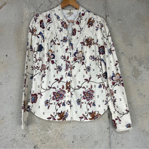 Good Hart Tops - Good Hart white maroon navy floral paisley western button up xs
